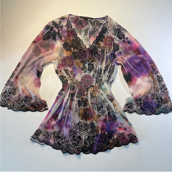 Floral Lace Trim Women's Fairy Top - Picture 3 of 9